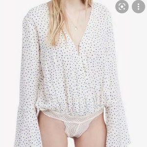 Free People Bell Sleeve Polka Dot Bodysuit